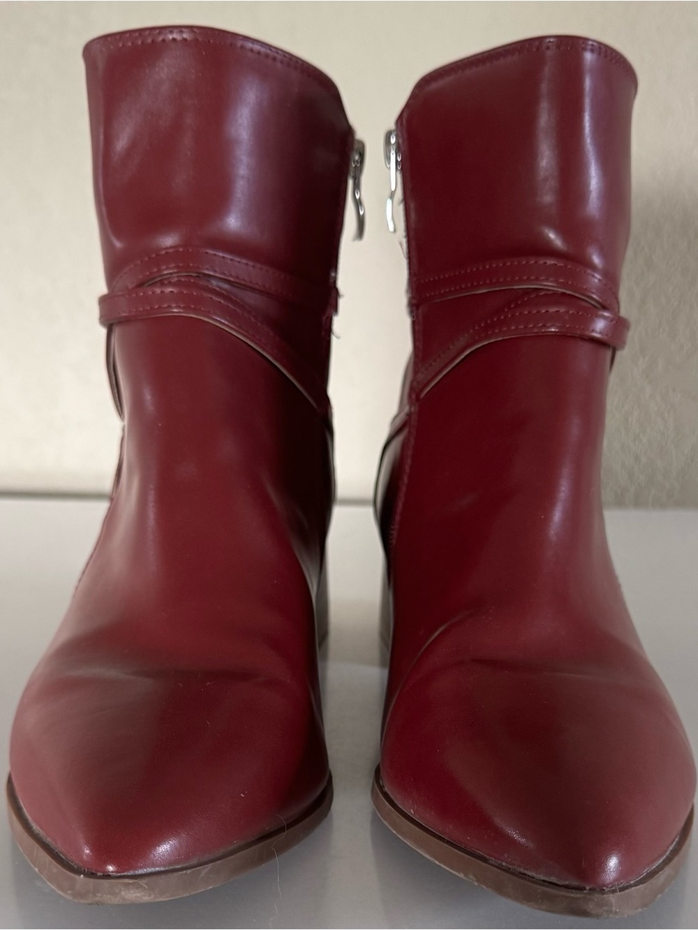 Journey Collection Women's Burgundy Ankle Boots - Sleek Zip-Back Design